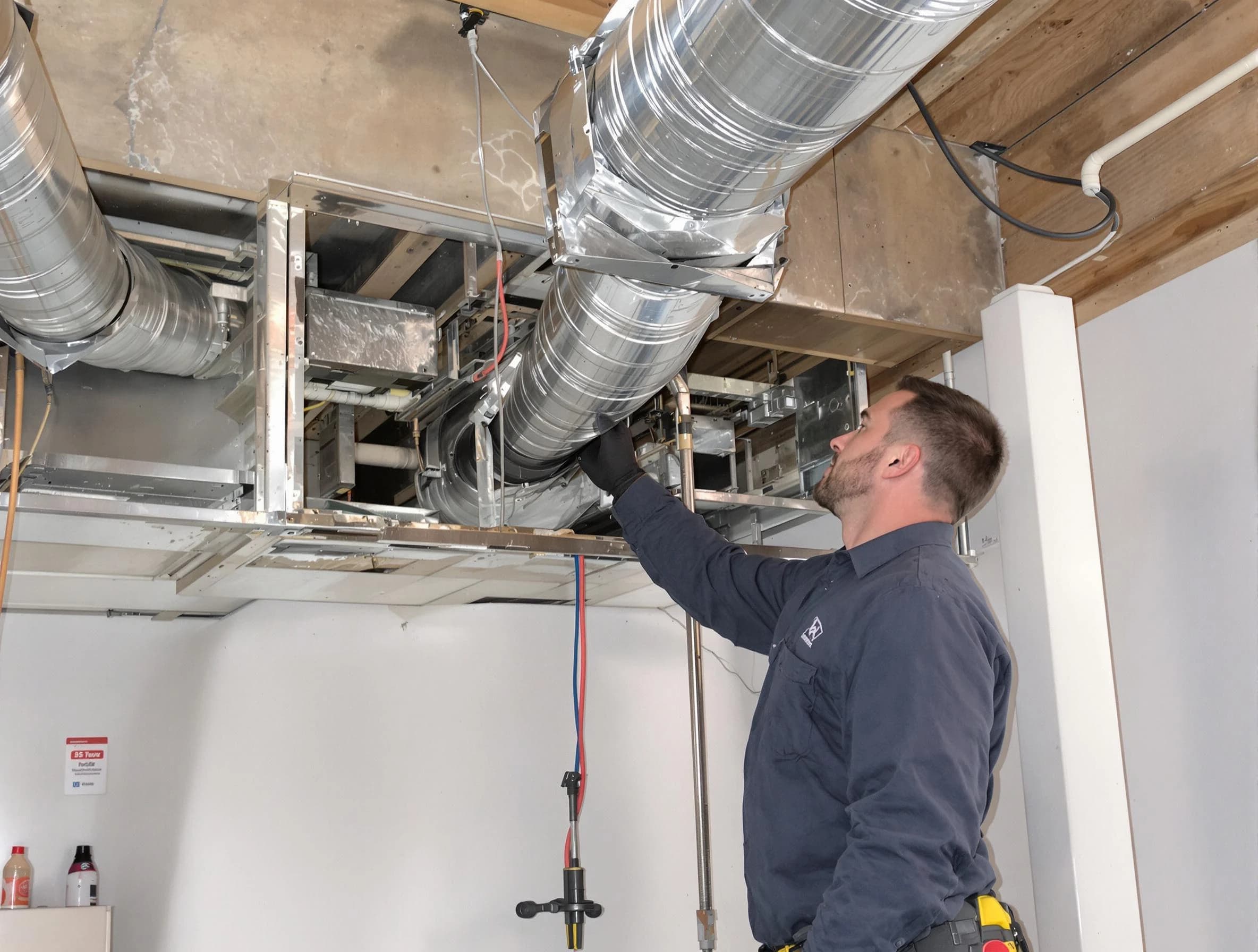 Ontario Air Duct Cleaning technician performing professional air duct repair using specialized tools in Ontario