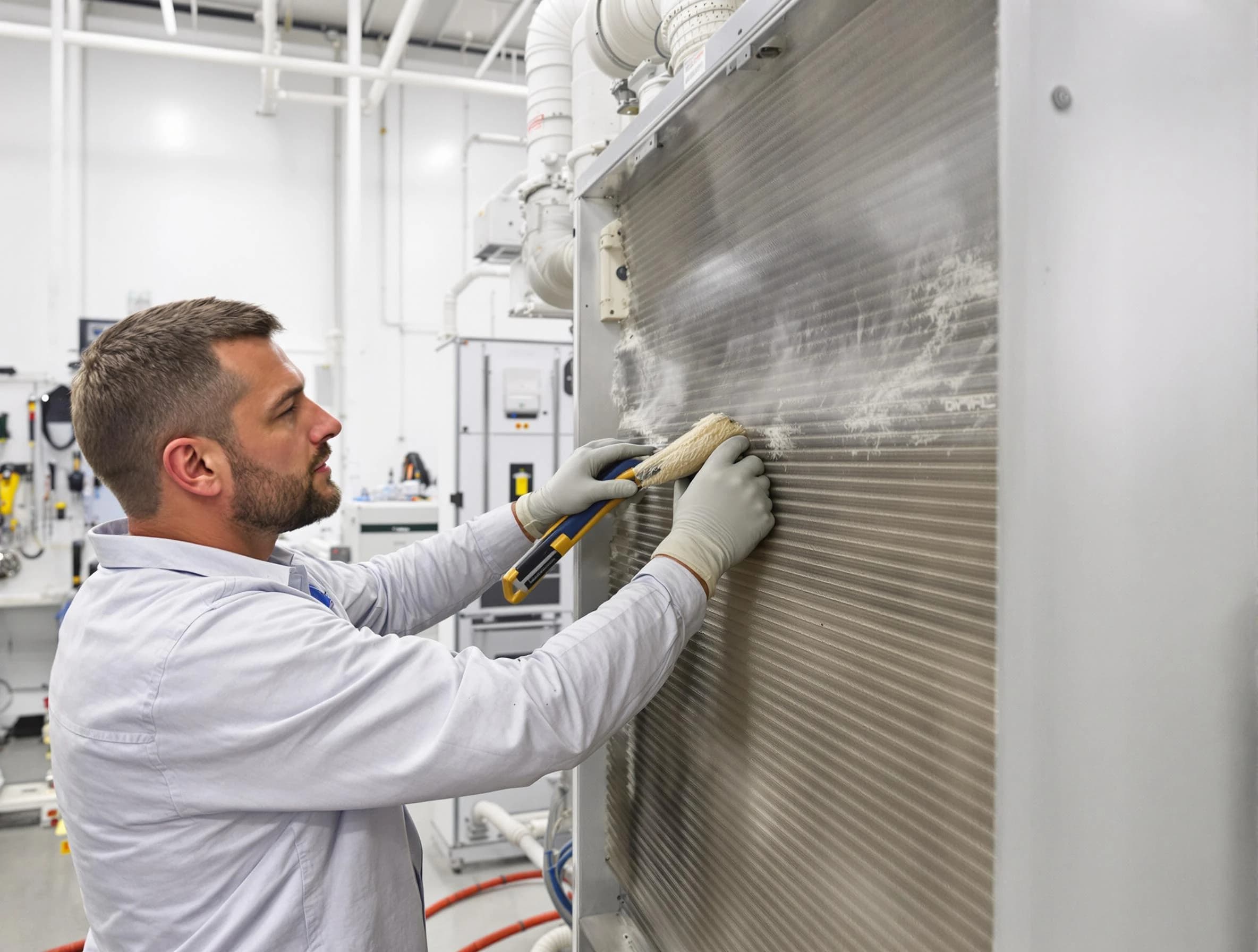 Ontario Air Duct Cleaning technician performing precision commercial coil cleaning at a Ontario business